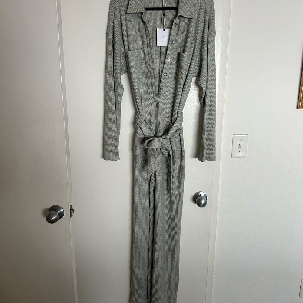L'Academie Gray Button-Up Jumpsuit
